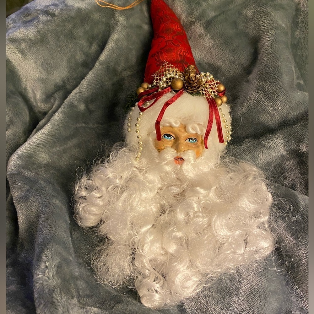 Santa St Nick ornament hat beard hand painted face #11
